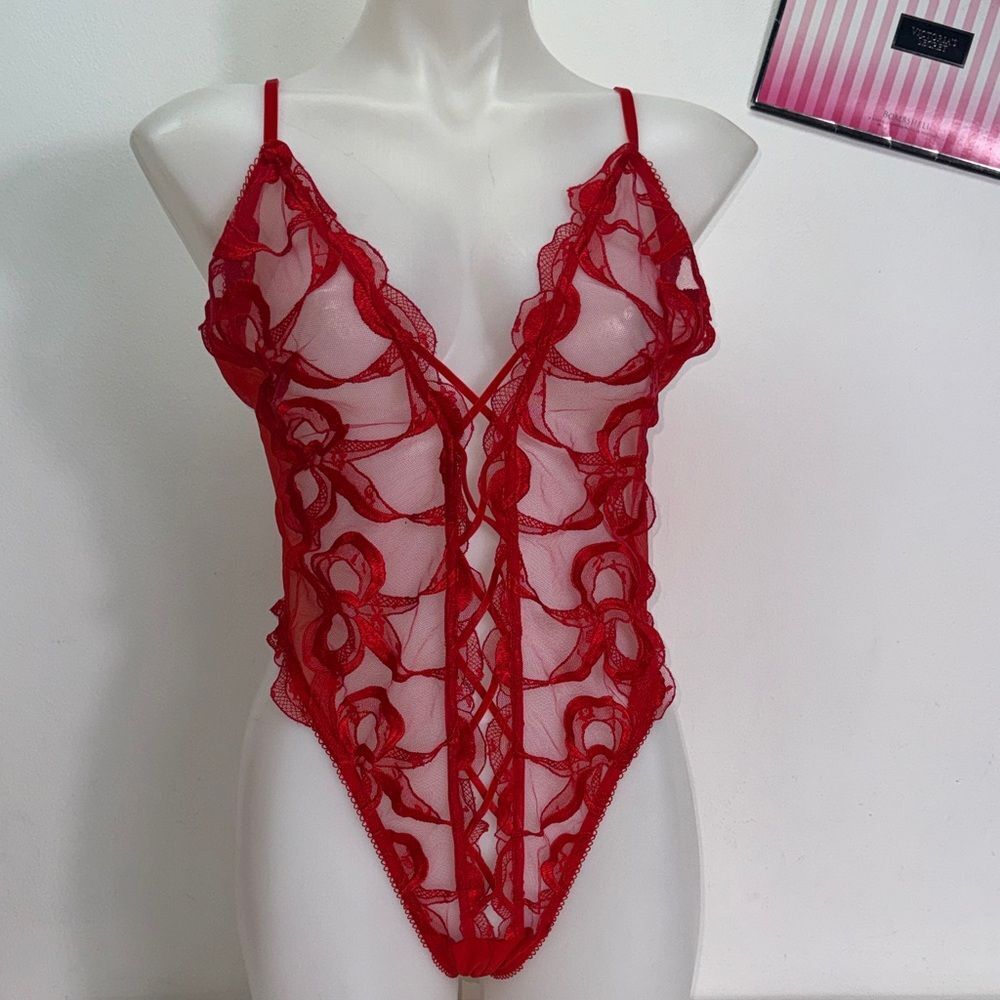 🔥Victoria's Secret lingerie Teddy Red Lace Bodysuit Sz XXL NWT